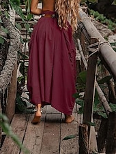 economico Pantaloni-Per donna Gonna Casual Boho Maxi Vita media Gonne Semplice Tasca Micro-elastico Vacanza Uscire Nero Verde militare Rosso Zenzero Estate Cotone Lino