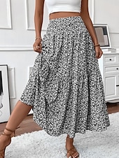 ieftine Fuste simple-Fustă pentru femei Fustă maxi A Line Modă Casual Fuste cu talie înaltă Floral Print Micro-elastic Stradă Zilnic Negru Galben Roz Verde Vară Poliester