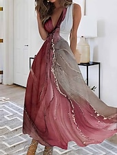 abordables Art &amp; Design Robes-Femmes Robe Longue Maxi Robe Robe Décontractée Robe évasée Robe d&#039;été Mode Moderne Quotidien Plage Week-end Coupe régulière A Ombre Fleuri Sans manches Col en V Noir Rouge Bleu Violet Été
