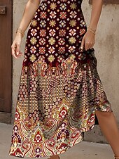 billiga Boho klänningar-Dam Maxiklänning A linjeklänning Slipklänning Semester Ledigt Boho Strand Normal Grafisk Årgång Boho Paisley Damask Ärmlös V-hals Rodnande Rosa Rubinrött Blå Purpur Sommar Vår