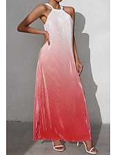 abordables Arte &amp; Diseño Vestidos-Mujer Vestido Midi Vestido de cuello halter Moda Clásico Vacaciones Diario Festivos Ajuste regular Gradiente de Color Sin Mangas Cuello halter Rojo Naranja Marrón Verano