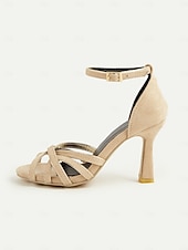 cheap Heeled Sandals-Women's Nude Suede Strappy Heels – 1950s Elegant Ankle Strap Open Toe Sandals for Wedding, Party &amp; Summer Dressy Occasions