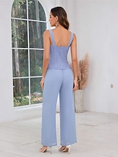 preiswerte Unter 129,99 $-Hosenanzug Brautmutter Kleid Hochzeitsgast Elegantes Quadrat-Ausschnitt Bodenlang Polyester Spitze Lange Ärmel mit einfarbigem Material