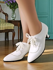 abordables années 1930-Chaussures Oxford victoriennes blanches à lacets et talon chaton pour femmes – Design festonné vintage des années 1920 avec nœud en dentelle pour des mariages élégants, des goûters et des looks d&#039;inspiration rétro