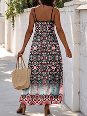 preiswerte Blumenkleider-Damen Maxikleid A Linie Kleid Unterkleid Urlaub Lässig Outdoor Normale Passform Blumen Grafik Ärmellos V Ausschnitt Spaghettiträger Gelb Rote Blau Purpur Sommer Frühling