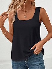 cheap White tee-Women&#039;s Tank Top Tee Top Plain Fashion Modern Sleeveless Square Neck Regular Tops Daily Beach Wear Black White Gray Summer