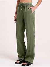 economico Pantaloni in lino e cotone semplici-Per donna Pantaloni in cotone e lino Pantaloni Palazzo Moda Streetwear Comfort Lunghezza intera Misura del girovita medio Semplice Tasca Elastico in vita Comodo All&#039;aperto Confortevole Streetwear