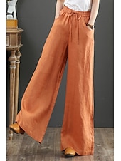 cheap Plain Cotton Linen Pant-Women&#039;s Cotton Linen Shorts Linen-Inspired Pants Cotton Linen Pants Fashion Streetwear Full Length Natural Plain Pocket Elastic Drawstring Design Comfy Comfortable Street Going out Apricot Jacinth