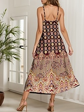 billiga Boho klänningar-Dam Maxiklänning A linjeklänning Slipklänning Semester Ledigt Boho Strand Normal Grafisk Årgång Boho Paisley Damask Ärmlös V-hals Rodnande Rosa Rubinrött Blå Purpur Sommar Vår