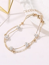 economico Bracciale da donna-Cavigliera da donna con perline e strass a doppio strato: elegante gioiello da spiaggia con catena in oro per l&#039;estate, le vacanze e l&#039;uso quotidiano