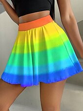 billige Grafiske skjørt-Kvinners kort skjørt culottes mote tilfeldig mini høy midje skjørt grafisk gradient mikroelastisk daglig hvit blå regnbue rose rød sommer strikket polyester