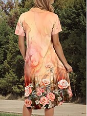 ieftine rochie florală-Pentru femei Rochii Midi Rochie A line Vacanță Casual Zilnic Dată Fit regulat Ombre Floral Grafic Manșon scurt Guler Cămașă Portocaliu Vară Primăvară