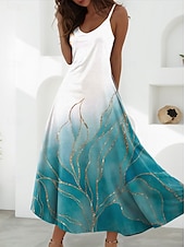 preiswerte Blumenkleider-Damen Maxikleid A Linie Kleid Unterkleid Urlaub Lässig Strand Ausgehen Strand Normale Passform Blumen Grafik Ärmellos V Ausschnitt Schwarz Grün Hellgrün Rote Blau Sommer Frühling