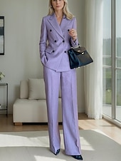 preiswerte Hosenanzüge für Mama-Zweiteiliger Hosenanzug der Brautmutter Kleid eleganter einfacher minimalistischer V-Ausschnitt Spitzrevers knöchellang Polyester lange Ärmel mit einfarbig 2025