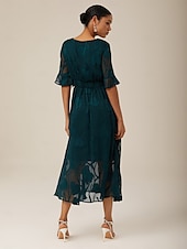 cheap Cocktail Dress-Women&#039;s Maxi Dress Cocktail Dress Wedding Guest Dress Semi Formal Dress A Line Dress Elegant Work Birthday Flutter Sleeve Wedding Guest Cocktail Party Formal Evening Regular Fit Solid Color Plain
