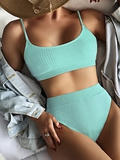 abordables Ensemble de bikinis-Femmes Maillots de Bain Bikini 2 pièces Maillot de bain Dos nu Tropical Tenues de plage Uni Col en U Sans manches Maillots de bain