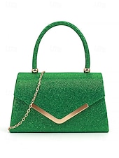 abordables Pochettes et sacs à main de soirée-Pochette de soirée pailletée pour femme avec bandoulière chaîne – élégante pochette structurée à poignée supérieure pour mariages, cocktails et événements formels