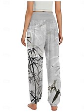 billiga Grafisk linnebyxa i bomull-Dam Linneinspirerade byxor Brett skaft Byxor Etnisk Stil Ledigt Boho Fullängd Hög midja Blommig Ficka Elastisk midja Tryck Mateial som andas Mjuk Microelastisk Utomhus Yoga Flodblå Blå Grön Beige