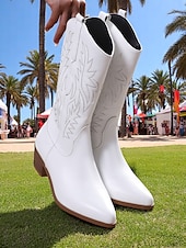 levne Cowboy &amp; Western Boots-Dámské hnědé kovbojské boty v bohémském westernovém stylu – klasické prošívání s blokovým podpatkem pro hudební festivaly, běžné nošení a outdoorové nošení