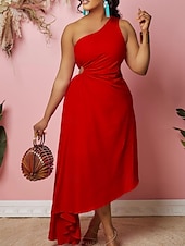 abordables Robe Simple-Robe Maxi Femme Robe A Ligne Couleur Unie Robes de Travail Robe Off The Shoulder Formelle Fête de Travail Coupe Régulière Simple Une Épaule Jaune Rouge Vert Été Printemps