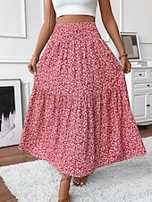 ieftine Fuste simple-Fustă pentru femei Fustă maxi A Line Modă Casual Fuste cu talie înaltă Floral Print Micro-elastic Stradă Zilnic Negru Galben Roz Verde Vară Poliester