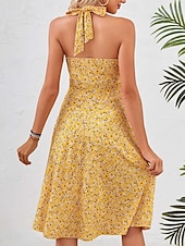 abordables Robes fleuries-Femmes Mini Robe Robe trapèze Robe dos nu Vacances Occasionnel Boho Extérieur Sortir Plage Coupe régulière Fleuri Sans manches Col Halter Jaune Rouge Bleu Vert Été