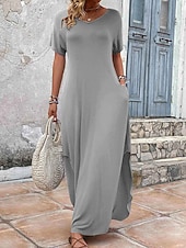 abordables Robe Simple-Robe maxi femme robe d&#039;été couleur unie décontractée quotidienne vacances ajustement régulier plain manches courtes col en V noir rose violet vert été