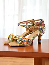 preiswerte Lateinamerikanische Schuhe-Bunte Latein-Tanzsandalen für Damen – offene Absätze mit Boho-Muster für Salsa-, Samba- und Sommerauftritte für Damen