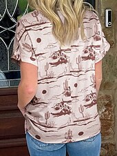 levne Boho topy-Dámské Halenka Květiny Západní Moderní Krátký rukáv Tričkový Běžné topy Denní Dovolená Jdeme ven Tisk Hnědá Léto
