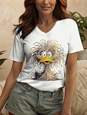 ieftine Tricou cu animale-Pentru femei Tricou Grafic Animal Epocă Stilat Clasic Manșon scurt În V Topuri obișnuite Zilnic Imprimeu Alb Roz Îmbujorat Albastru piscină Trifoi Vară Primăvară