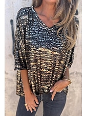 levne tričko umění a designu-Dámské Halenka Leopard Moderní Poloviční rukáv Do V Běžné topy Denní Dovolená Jdeme ven Tisk Stříbrná Černá Léto