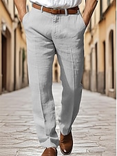 cheap Business-Men&#039;s Dress Pants Cotton Linen Shorts Buttons Pocket Plain Comfort Breathable Vacation Daily Boho Black White