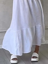 olcso design pamut és len ruhák-Női maxi ruha nyári ruha laza mindennapi normál fazon sima len-szerű 3/4 hosszú ujjú kerek nyakú fehér rózsaszín kék bézs nyári