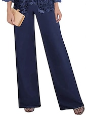 preiswerte Unter 129,99 $-Hosenanzug Brautmutter Kleid Hochzeitsgast Elegantes Quadrat-Ausschnitt Bodenlang Polyester Spitze Lange Ärmel mit einfarbigem Material