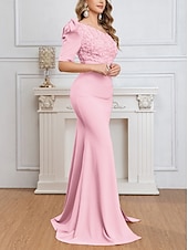 billiga Rosa-sjöjungfru / trumpet aftonklänning hög split rosa klänning formell bröllop gäst golvlängd ärmlös en axel stretch crepe med ros blomma 2025