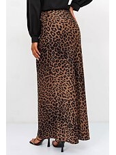 ieftine Fuste grafice-Pentru femei Fustă Casual Maxi Talie Medie Fuste Leopard Imprimeu Micro-elastic Vacanță Stradă Alb Maro Bej Vară Mătase ca satinul