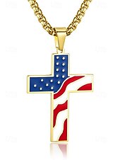 economico Gioielli da uomo-Collana con ciondolo a croce con bandiera americana da uomo – tonalità oro e argento con design della bandiera degli Stati Uniti, elegante e alla moda per un abbigliamento casual e di tendenza.