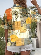 abordables Hauts Floraux-Femmes Chemise Fleuri Graphique Géométrique ancien Élégant Occasionnel Manche Courte Col de chemise Hauts Réguliers Quotidien Jaune Été Printemps