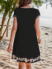 Mujer Mini vestido Vestido estilo camiseta Vestido de una línea Vestido de verano Vacaciones Casual Diario Ajuste regular Floral Graphic Manga Corta Escote en Pico Negro Verano Primavera abordables Vestido Floral-Mujer Mini vestido Vestido estilo camiseta Vestido de una línea Vestido de verano Vacaciones Casual Diario Ajuste regular Floral Graphic Manga Corta Escote en Pico Negro Verano Primavera