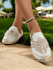 cheap Vacation Sandals-Women&#039;s Luxury Pearl Embellished Black Slide Sandals – Elegant Boho Summer Flats for Beach Weddings, Vacations, Festivals, and Resort Wear