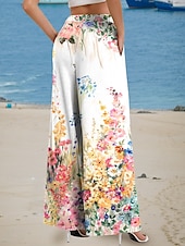 preiswerte weites Bein und hohe Taille-Damen Weitbeinige Chinos Baggy-Hosen Urlaub Mode Lässig Voll Länge Hohe Taille Blumengrafikdruck Thermisch Warm Atmungsaktiv Weich Mikro-elastisch Urlaub Lässig täglich Weiß Sommer Frühling