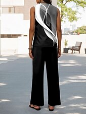 voordelige Tweedelige sets-Dames 2-delige Vakantie Dagelijks Broek Sets Mouwloos U-Hals Ombre Grafisch Casual Dagelijks Zwart Zomer Losse Pasvorm