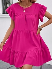 preiswerte Einfaches Kleid-Damen Minikleid Freizeitkleid Sommerkleid Elegant Mode Outdoor Ferien Date Normale Passform Einfach Kurzarm Rundhalsausschnitt Schwarz Blau Rosenrot Sommer Frühling