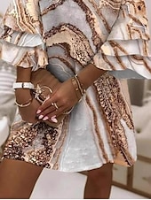 cheap Art&amp;Design Dress-Women&#039;s Mini Dress Sundress A Line Dress Summer Dress Vacation Casual Daily Holiday Tea Party Regular Fit Ombre Floral Graphic 3/4 Length Sleeve V Neck Light Brown Summer Spring