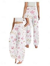 economico Pantaloni-Per donna Pantaloni ispirati al lino Gamba larga Pantaloni Stile Etnico Casual Boho Lunghezza intera Vita Alta Floreale Foglia Tropicale Tasca Elastico in vita Stampa Traspirabilità Morbido