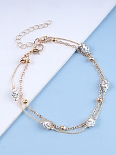 economico Bracciale da donna-Cavigliera da donna con perline e strass a doppio strato: elegante gioiello da spiaggia con catena in oro per l&#039;estate, le vacanze e l&#039;uso quotidiano