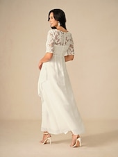 abordables Robe de cocktail-Femmes Robe maxi Robe Blanche Robe en Chiffon Élégant Mariage Fiançailles Coupe régulière Uni Manche Courte Col en V Blanche Été Printemps Automne Hiver