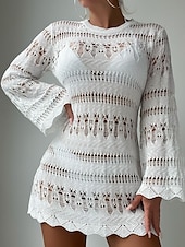 preiswerte Strandkleider-Damen Badeanzüge Cover-Up Badekleid Badeanzug Cut-Out Urlaub Strandmode Einfarbig Rundhals Langarm Badeanzüge