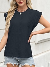 abordables T-shirt uni-T-shirt pour femmes unicolore mode élégante moderne manches courtes col rond hauts réguliers quotidiens week-end œillets noir blanc rose vert été printemps