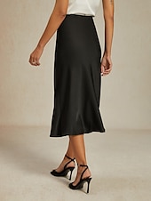 preiswerte Chiffon -Röcke-Damen Rock Elegant Mode Geschäftlich Midi Mittlere Hüfthöhe Röcke Einfach Chiffon Fließend Party-Abendmode Arbeitskleidung Schwarz Sommer Satin